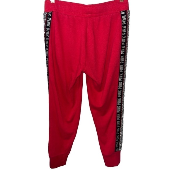 VS PINK Victoria’s Secret Red Bling Silver Sequin Joggers Pants Women’s Small - Picture 10 of 16